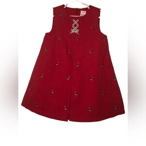 Vtg Gymboree girls "WHALE WATCHING" DRESS Red Embroidered Whale Jumper Sz 2T